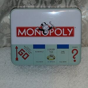 MONOPOLY MEN'S WALLET MONOPOLY BUCKLE DOWN BIFOLD MENS WALLET NEW WITH TIN CASE